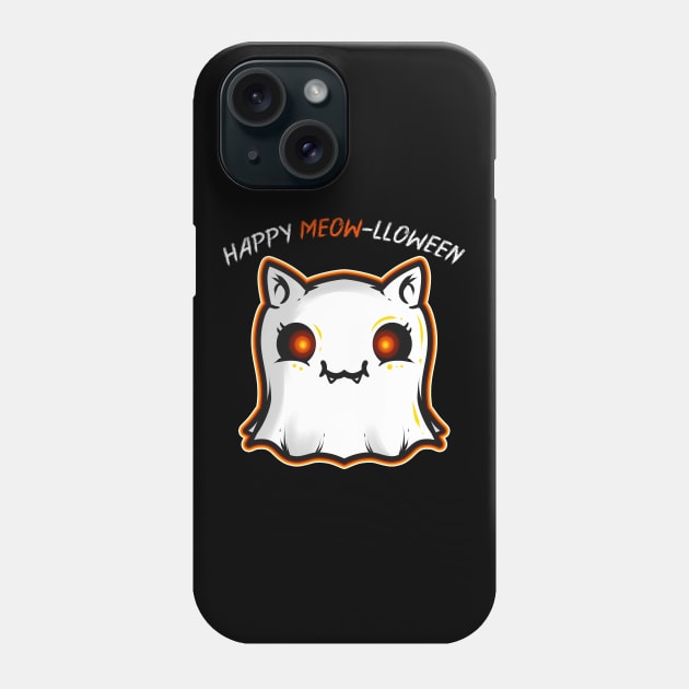 Cute Cat Ghost Spirit Happy Meow-lloween Halloween Phone Case by SinBle