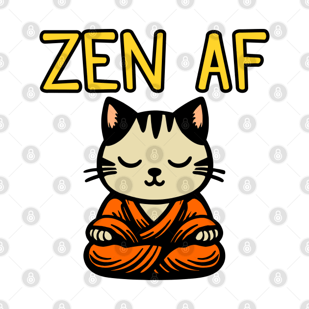 Cute Zen AF Meditating Cartoon Monk Cat (color version) by Elvdant