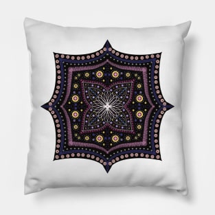 Square Pointed Mandala Pink-Yellow-Purple-White Pillow