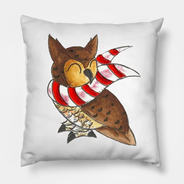 Cozy Christmas Owl Pillow by KristenOKeefeArt