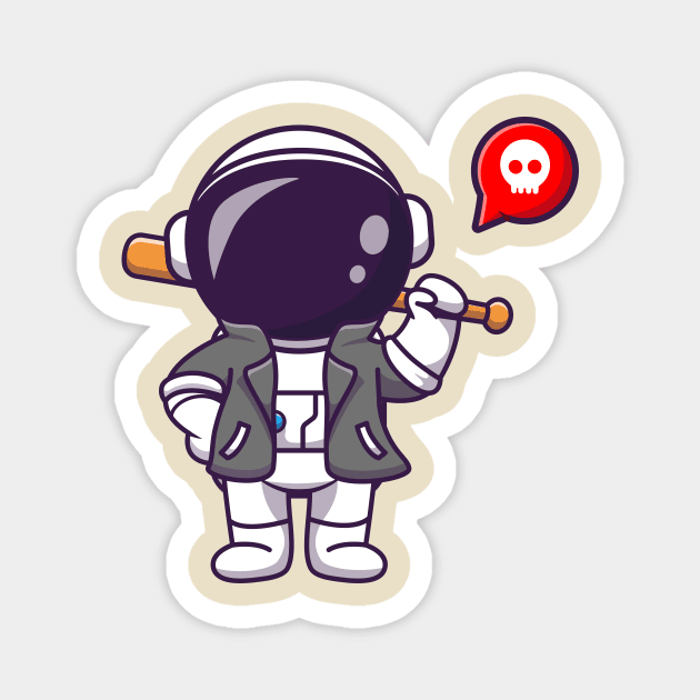 Cool Astronaut With Baseball Bat And Jacket Cartoon Magnet by Catalyst Labs