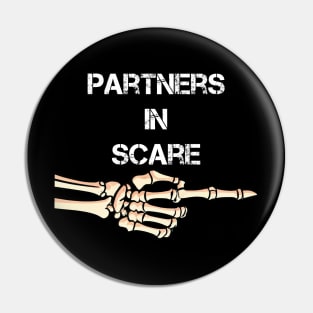 Partners In Scare Funny Skeleton Arm Pointing Couple Halloween Pin