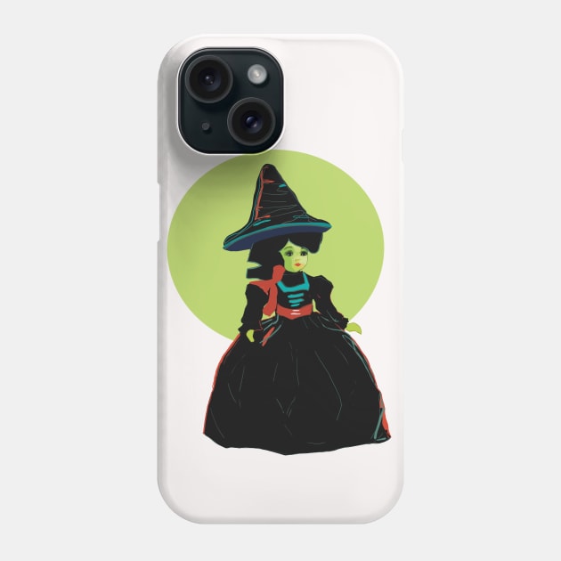 Cute little witch, Wicked Witch  Elphaba (Wizard of Oz) ready to go trick or treating. Phone Case by Peaceful Pigments