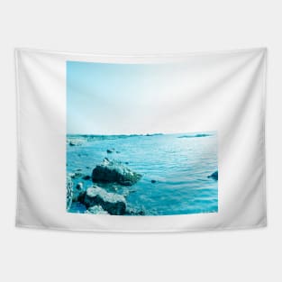 A rocky seaside in Oman bluish version Tapestry