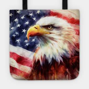 Bald Eagle portrait with United States of America flag background watercolor Tote