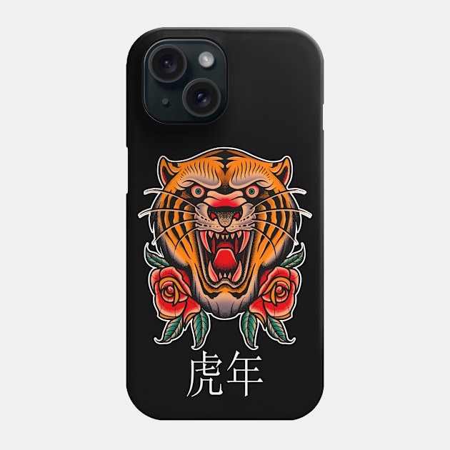 Year Of The Tiger, Chinese Zodiac, Tattoo Style Phone Case by PorcupineTees