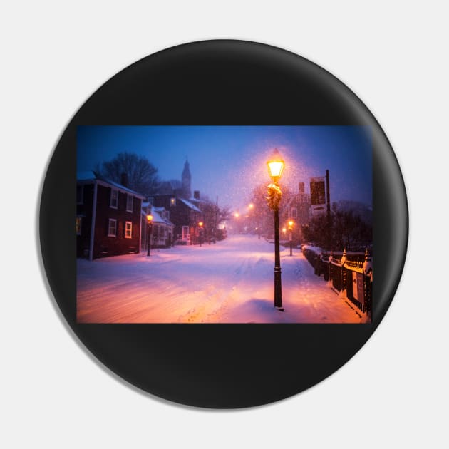 Old Town Marblehead Snowstorm Looking up at Abbot Hall Pin by WayneOxfordPh