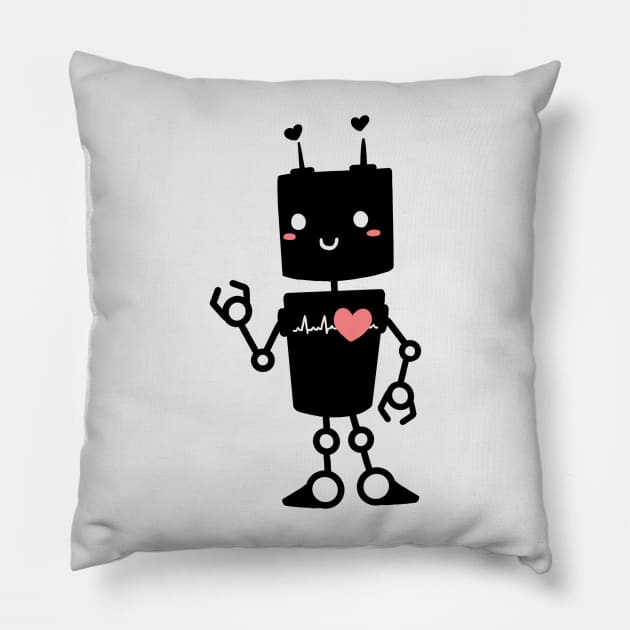 Lovebot black Pillow by Artbysusant 