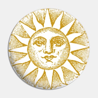 Sun Face | Sun with Face | Vintage Style Sun Illustration | Gold | Pin