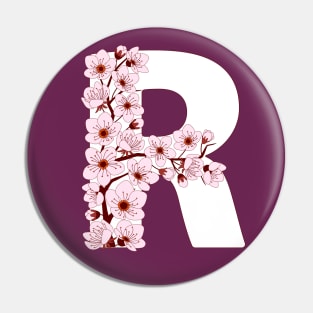 Colorful capital letter R patterned with sakura twig Pin