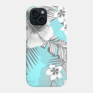 Light Blue and Grey White Hibiscus Floral Flower Phone Case