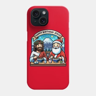 Happy Birthday Jesus Santa Claus Ramen Sushi Matcha Mount Fuji White Christmas Phone Case