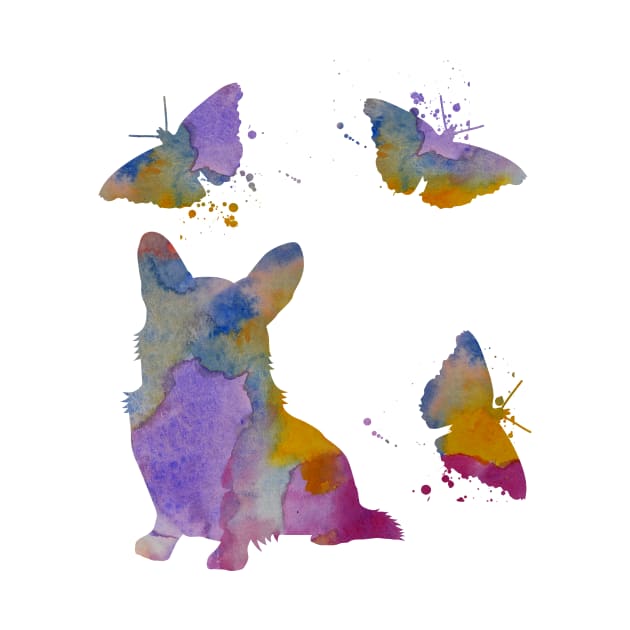 Corgi Art, Colorful Dog, With Butterflies by BittenByErmines