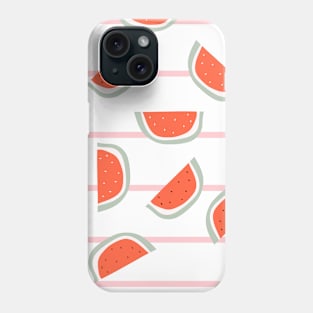 Red watermelon slice with bones design on striped pink background Phone Case