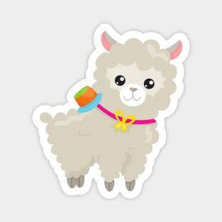 Cute Llama, Alpaca, Little Llama, Llama With Hat Magnet