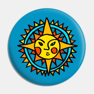 Yellow Sun Mandala on Blue Pin