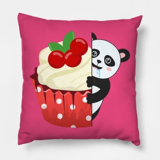 Hungry panda try to eat cupcake Pillow