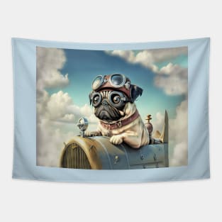 Cute Pug Airplane Ace Pilot Tapestry