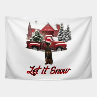 Miniature Pinscher Let It Snow Tree Farm Red Truck Christmas Tapestry