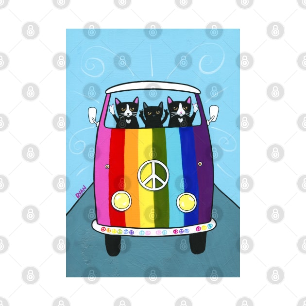 Rainbow Peace Road Trip Cats by KilkennyCat Art