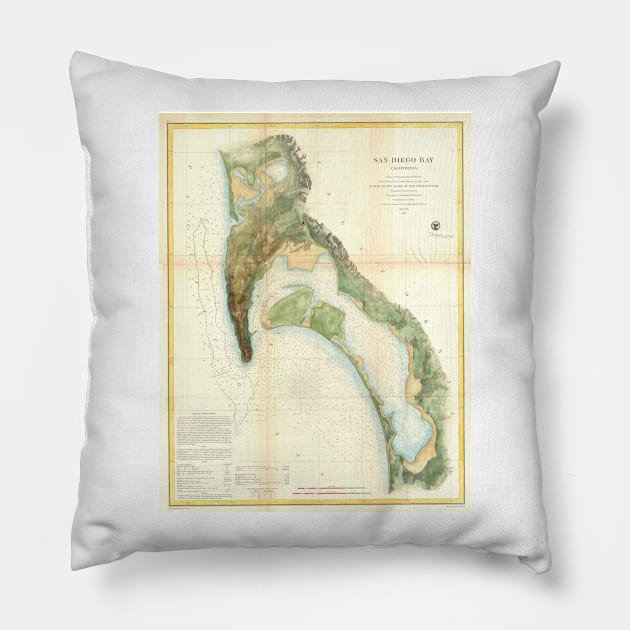 Vintage Map of The San Diego Bay (1857) Pillow by Bravuramedia