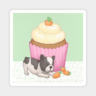 Cute Bulldog & Cupcake Illustration Art Magnet