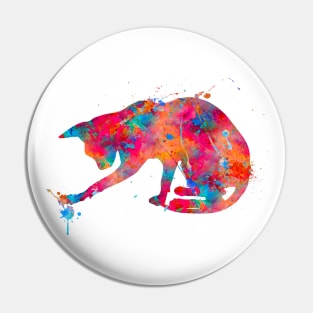 Playful Cat Watercolor Painting Pin