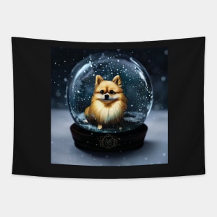 Pomeranian Dog in a Snow Globe Tapestry