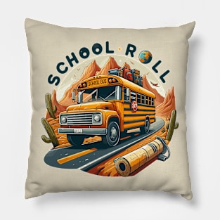 School Bus On An Adventurous Road Trip, School Roll Pillow