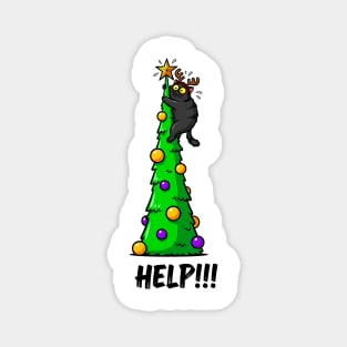 HELP!!! Cat on Christmas Tree - Funny Holiday Cat Lover Design Magnet
