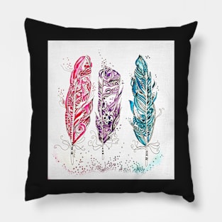 Colourful Illustrated Feathers Pillow