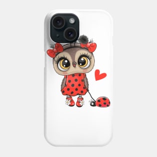 Cute fashion owl with a ladybug on a leash Phone Case