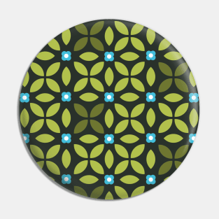 Retro Floral Geometric Pattern Green, Blue Pin