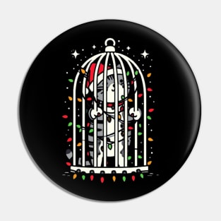 Cat in a Birdcage Merry Christmas Pin