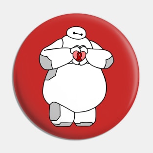 Health Care Robot Holding Awareness Ribbon (Red) Pin