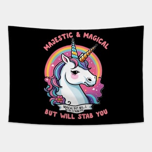 Magical But Will Stab You - Funny Unicorn Cute Tapestry