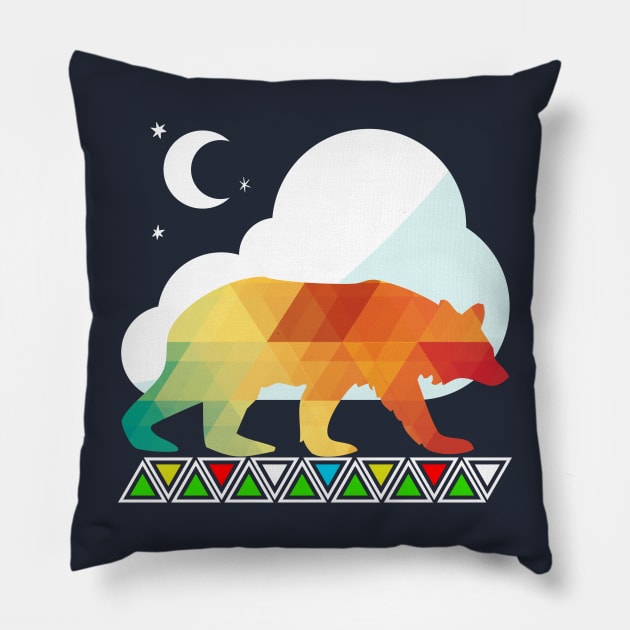 Bear walking in the night Pillow by KerzoArt