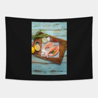 Raw salmon steak Tapestry