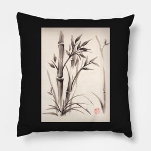 Bamboo Garden:   Sumi-e Bamboo Ink Wash Painting by Rebecca Rees Pillow