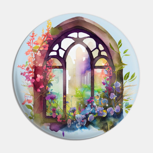 Rainbow Floral Church  Window Pin by Luxinda