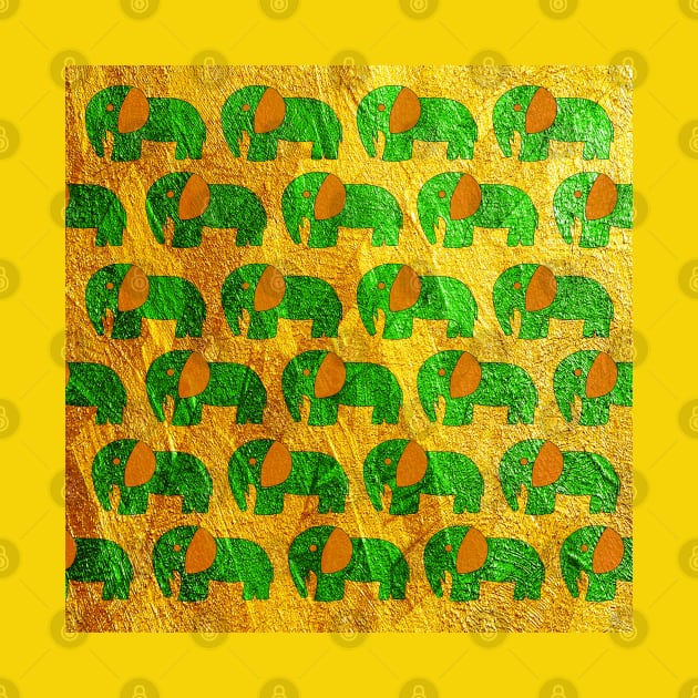 elephant crazy safari in jade gold art in mexican ecopop totonac pattern by jorge_lebeau