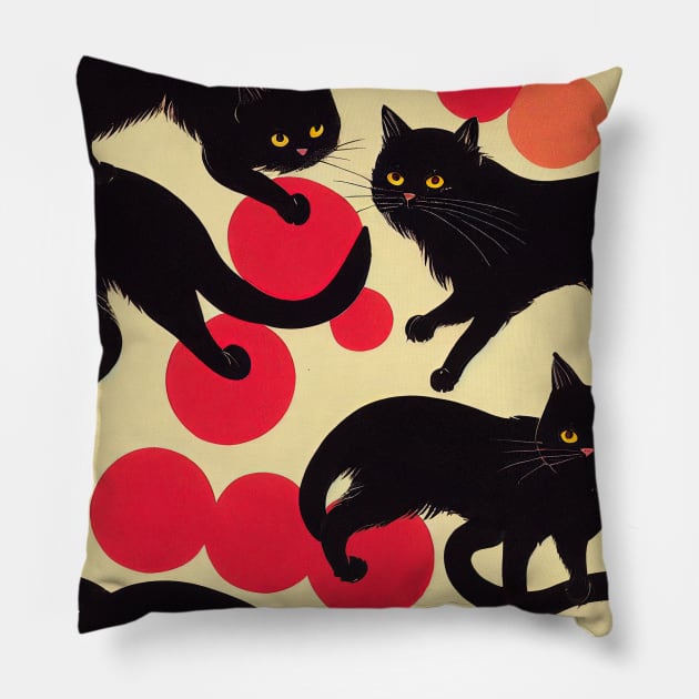 Black cats pattern Pillow by etherElric