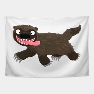 Funny hungry wolverine animal cartoon Tapestry