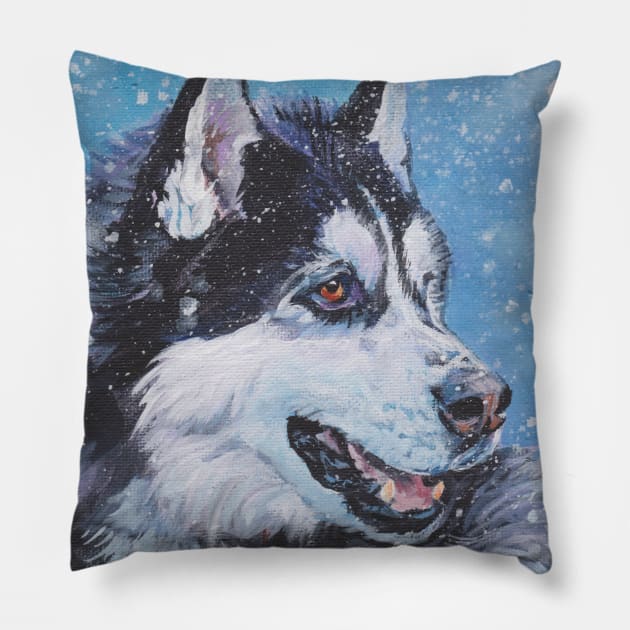 Siberian Husky Fine Art Painting Pillow by LASHEPARD