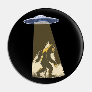 Bigfoot abduction by alien flying saucer, funny cute Sasquatch graphic, UFO outer space lover cartoon Men Women, Pin