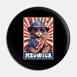 Meowica 4Th Of July Cat American Flag Cat ny 4Th Of July Pin