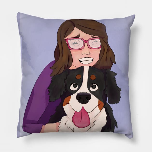 Bernese Mountain Dog with Brunette Mom Pillow by FlippinTurtles