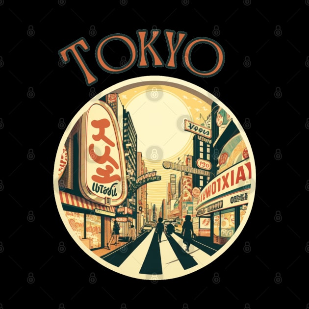 Tokyo Japan Retro Vintage Neon streetscape by stickercuffs