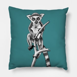 Baby ring-tailed lemur - ink illustration Pillow