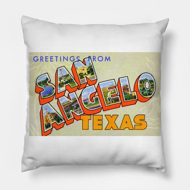 Greetings from San Angelo Texas, Vintage Large Letter Postcard Pillow by Naves
